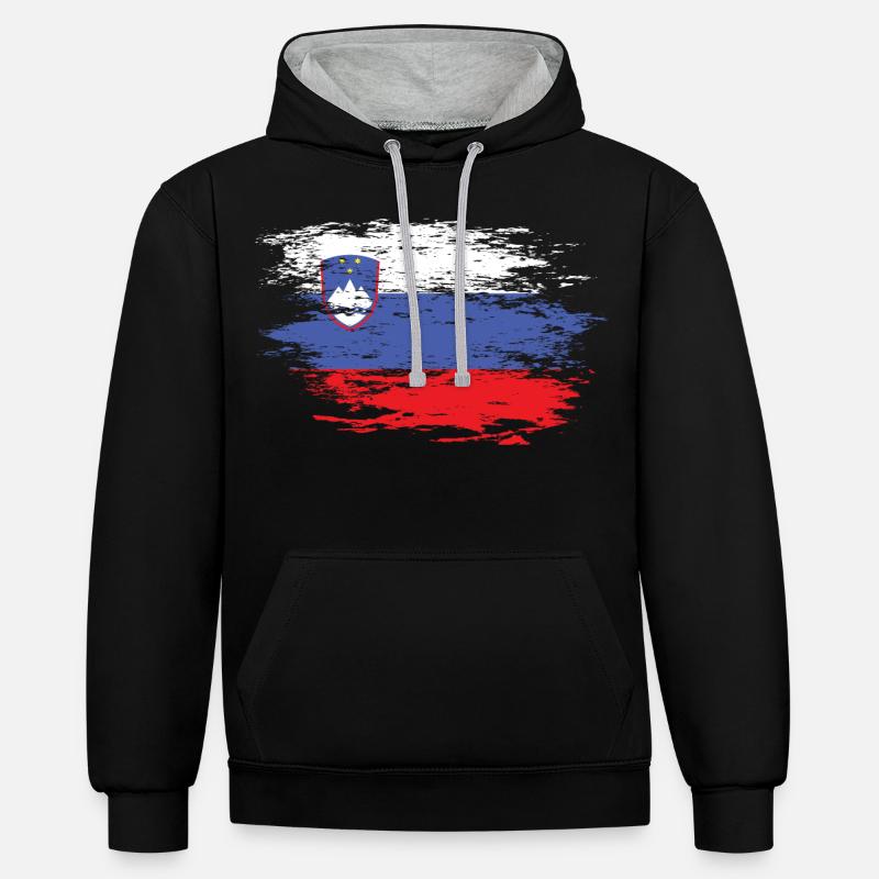 Drapeau de la Slovénie utilisé - Sweat à capuche contrasté - noir/gris chiné