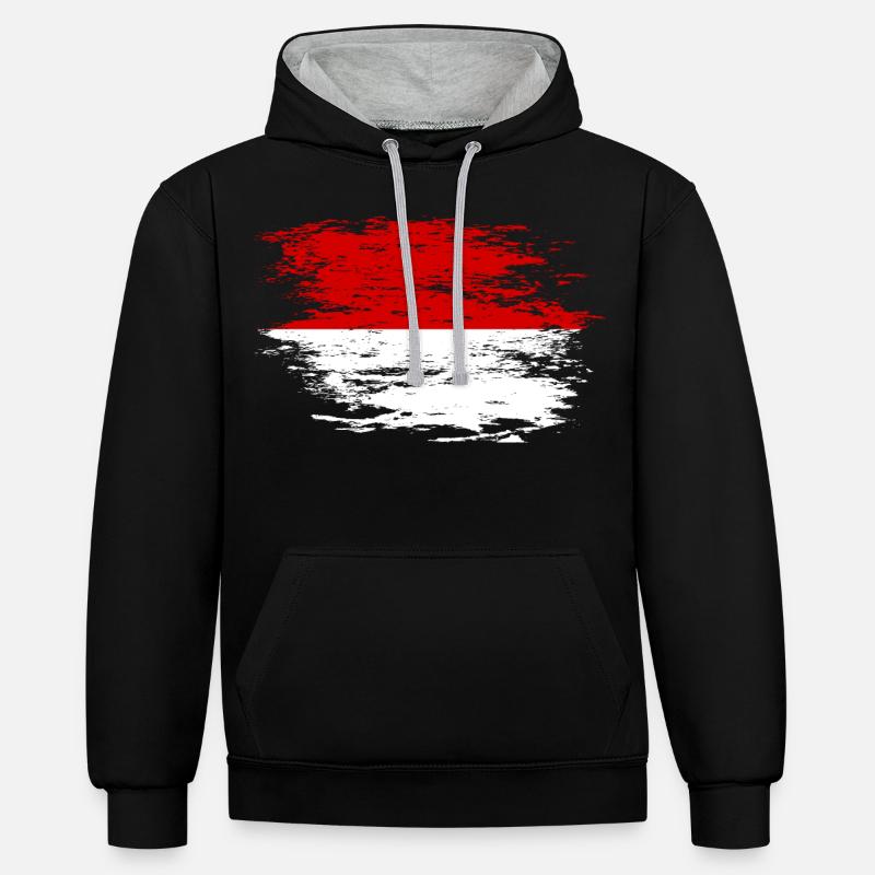 Drapeau indonésien utilisé - Sweat à capuche contrasté - noir/gris chiné