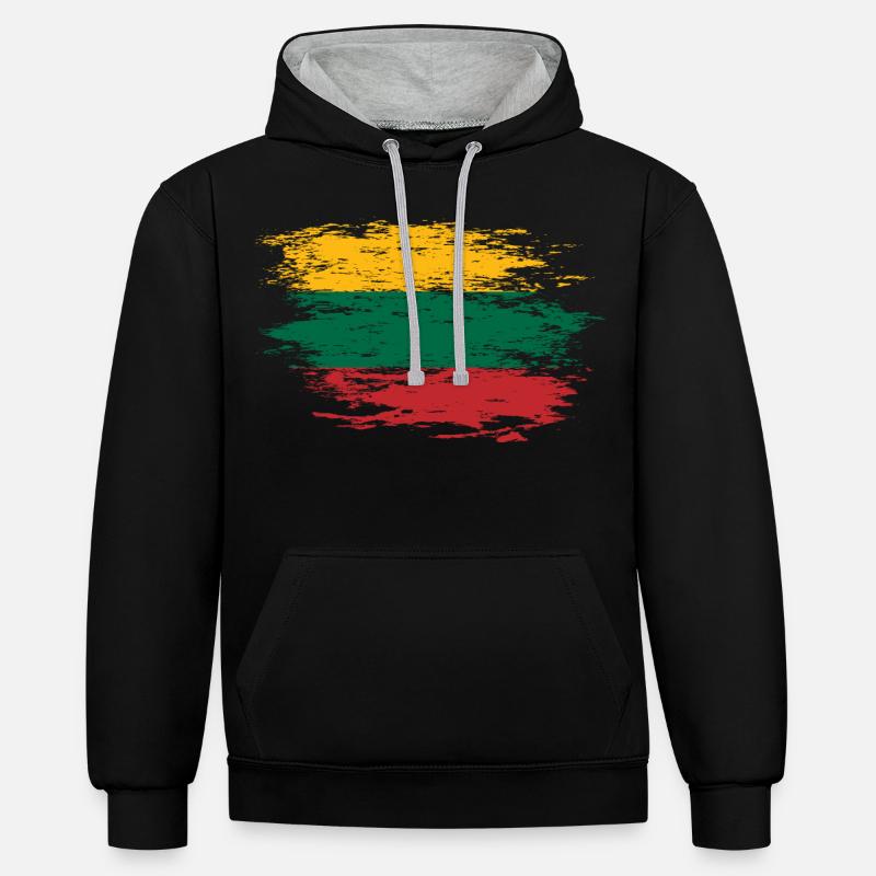 Drapeau de la Lituanie utilisé - Sweat à capuche contrasté - noir/gris chiné