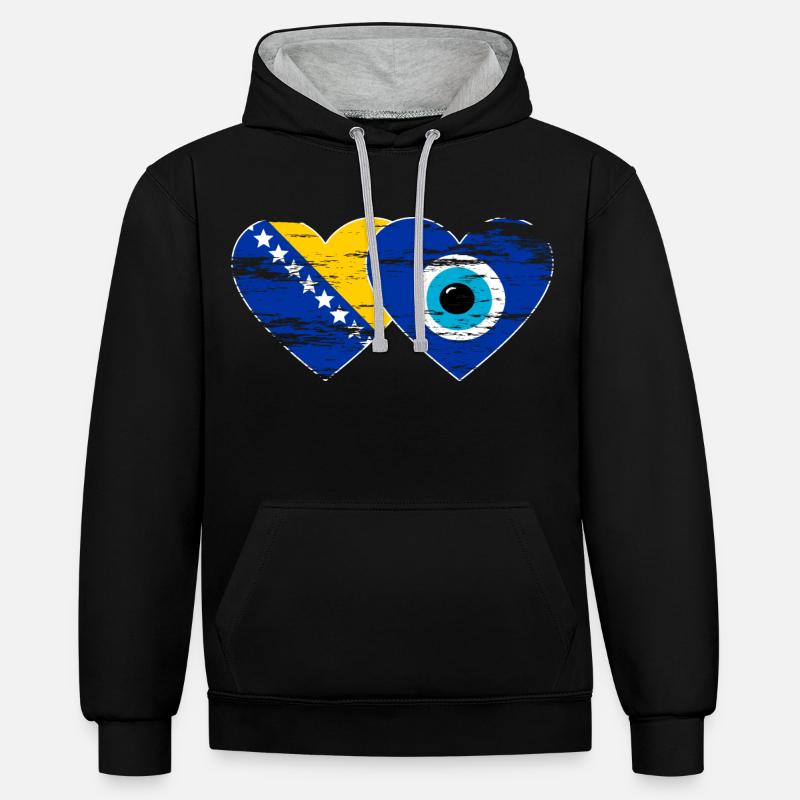 Drapeau de Bosnie Nazarpearl utilisé - Sweat à capuche contrasté - noir/gris chiné
