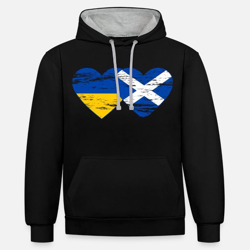 Ukraine Ecosse drapeau coeur utilisé - Sweat à capuche contrasté - noir/gris chiné