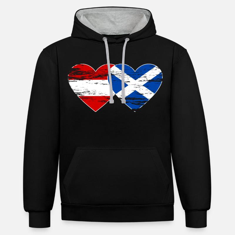 Autriche Ecosse drapeau coeur utilisé - Sweat à capuche contrasté - noir/gris chiné