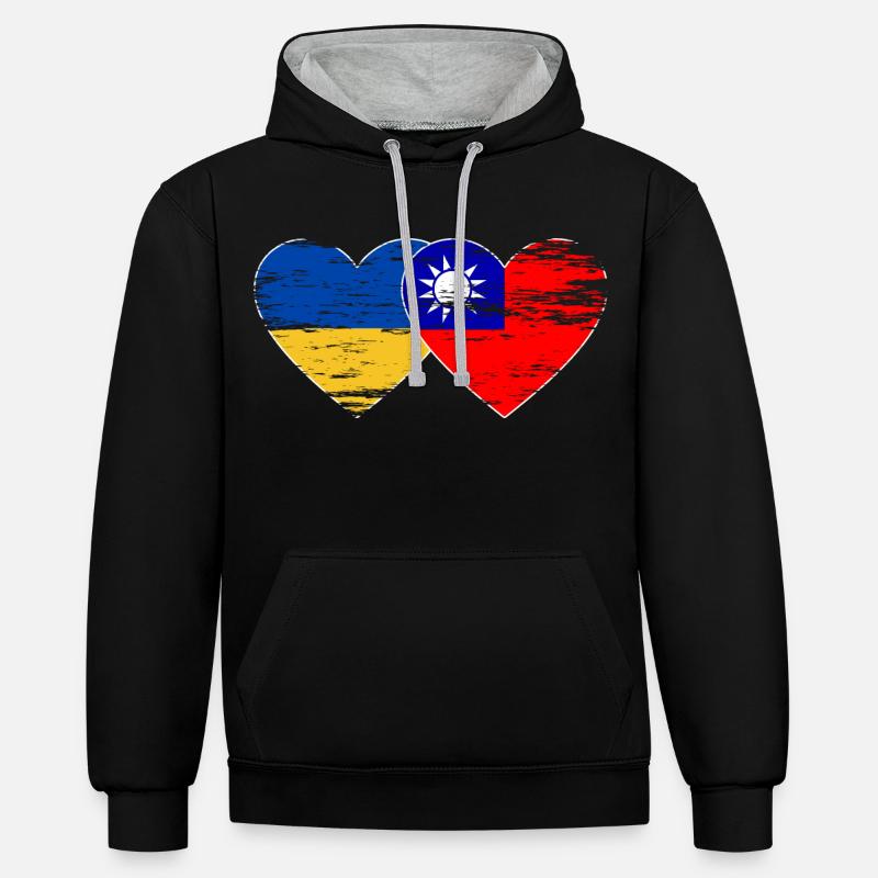 Drapeau de l’Ukraine Taïwan utilisé - Sweat à capuche contrasté - noir/gris chiné