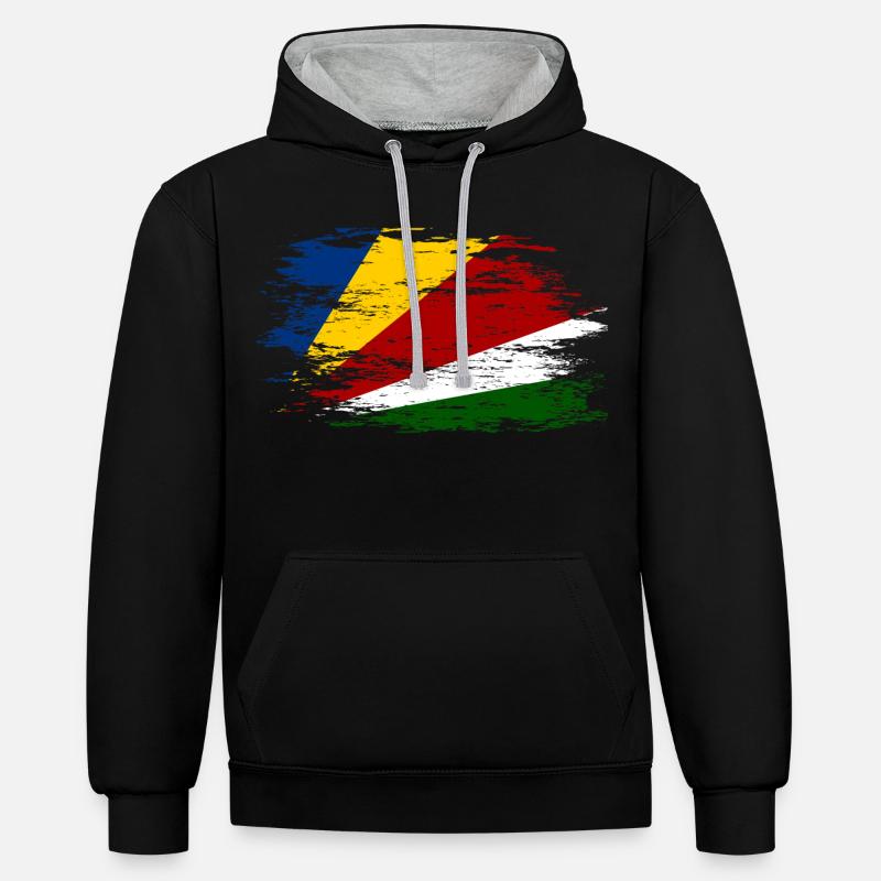 Drapeau des Seychelles utilisé - Sweat à capuche contrasté - noir/gris chiné
