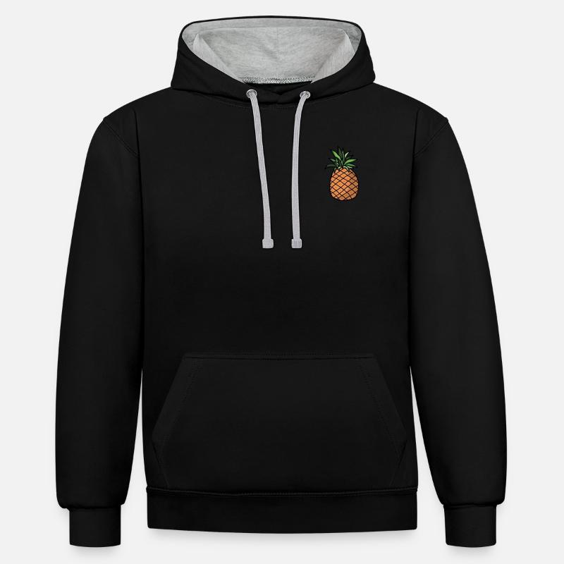 Dessin d'ananas dessin petit - Sweat à capuche contrasté - noir/gris chiné