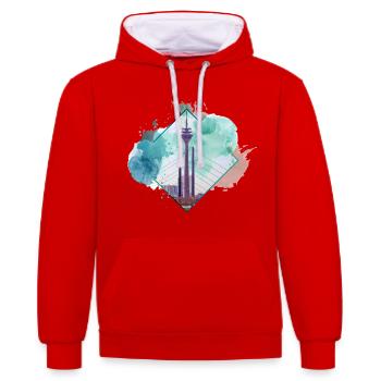 Dusseldorf Germany City Skyline Splash Colorful - Contrast hoodie - red/white - Front - Liana (172cm) & Jaron (178cm)