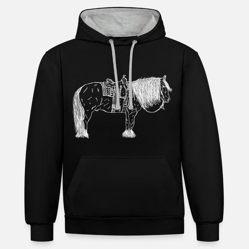 Cheval avec selle - Sweat à capuche contrasté - noir/gris chiné