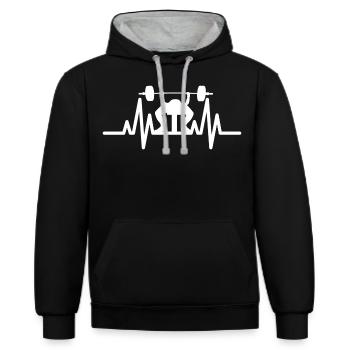 Bankdrücken Heart Beat Power Lifting Herzschlag - Kontrast-Hoodie - Schwarz/Grau meliert - Vorne - Anna (173cm) & Nico (186cm)