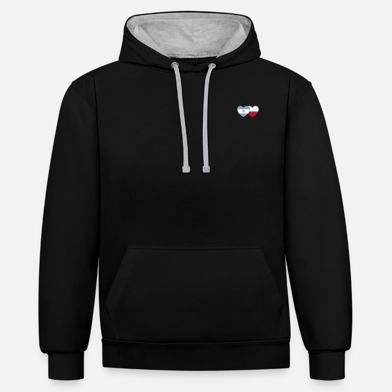 Argentine Pologne Drapeau Cœur - Sweat à capuche contrasté - noir/gris chiné