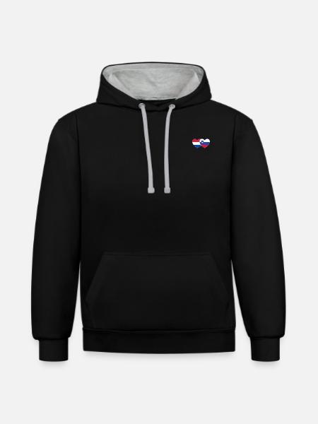 Holland Slovenia Flag Heart - Contrast hoodie - black/heather grey
