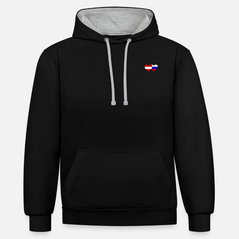 Autriche Russie Flag Coeur - Sweat à capuche contrasté - noir/gris chiné