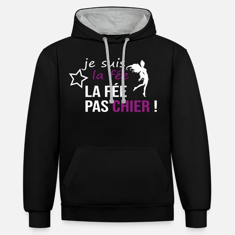 La fée pas chier - Sweat à capuche contrasté - noir/gris chiné