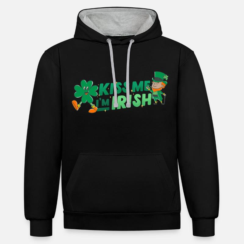 Bonne Saint-Patrick. La Saint-Patrick! - Sweat à capuche contrasté - noir/gris chiné