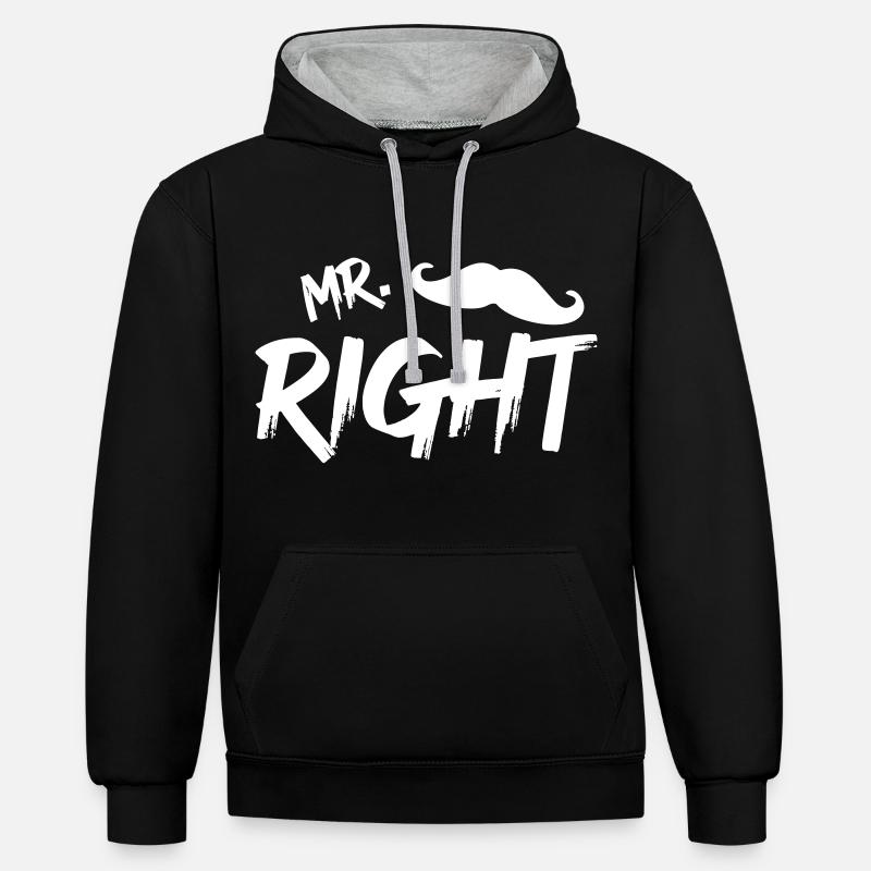 Mr Right mit Bart w - Kontrast-Hoodie - Schwarz/Grau meliert