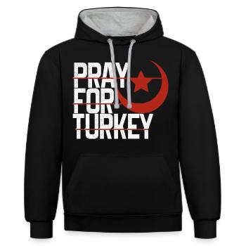 Türkei erdbeben - Kontrast-Hoodie - Schwarz/Grau meliert - Vorne - Anna (173cm) & Nico (186cm)