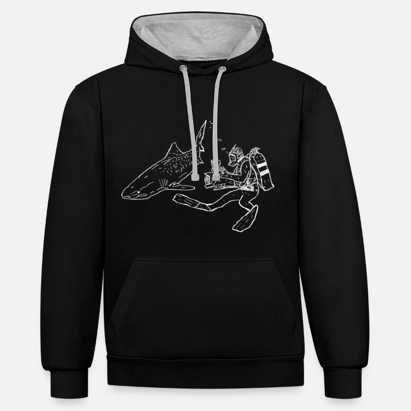 Plongeur de requins - Sweat à capuche contrasté - noir/gris chiné