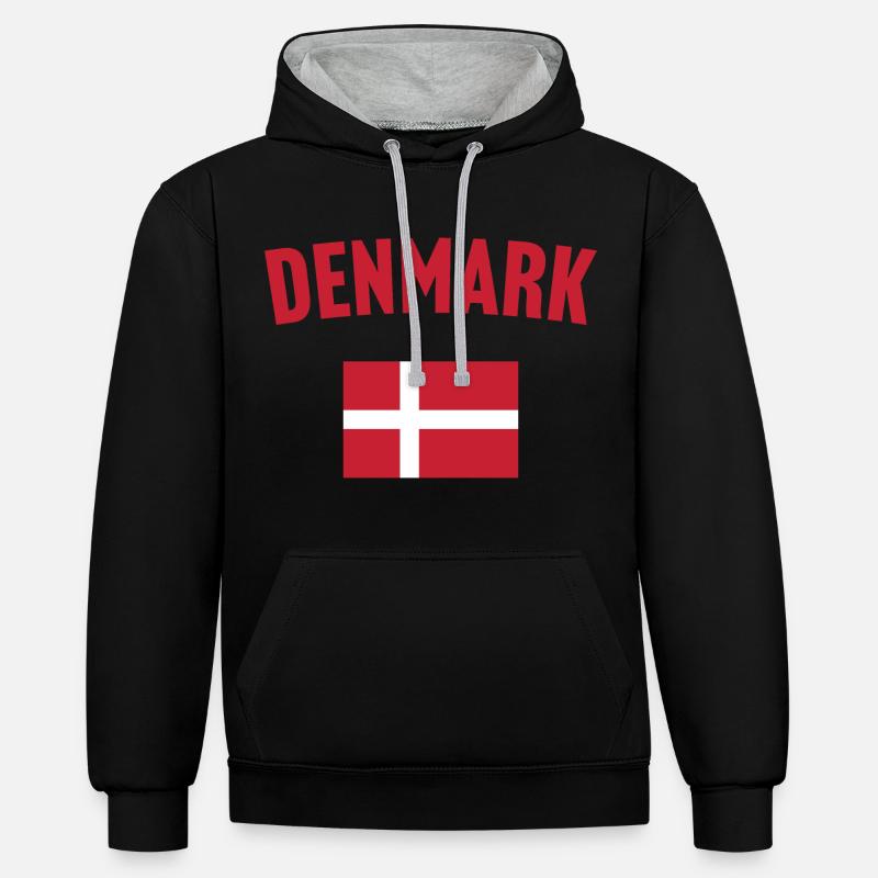 Drapeau du Danemark - Sweat à capuche contrasté - noir/gris chiné
