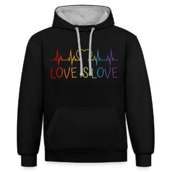 LGBT Herzschlag EKG Herz Regenbogen Love is Love - Kontrast-Hoodie - Schwarz/Grau meliert - Vorne - Anna (173cm) & Nico (186cm)