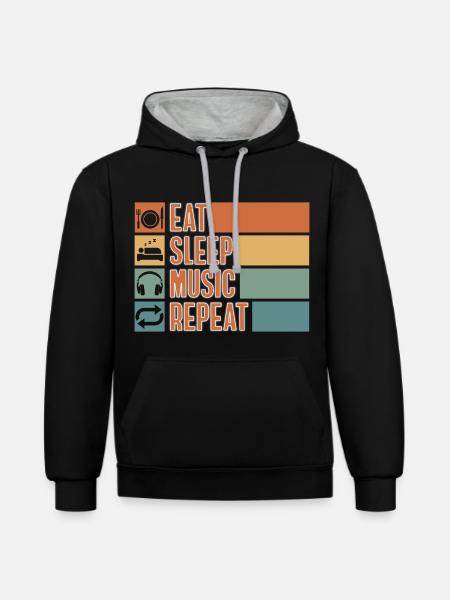 Dj Kopfhörer Lieder - Kontrast-Hoodie - Schwarz/Grau meliert