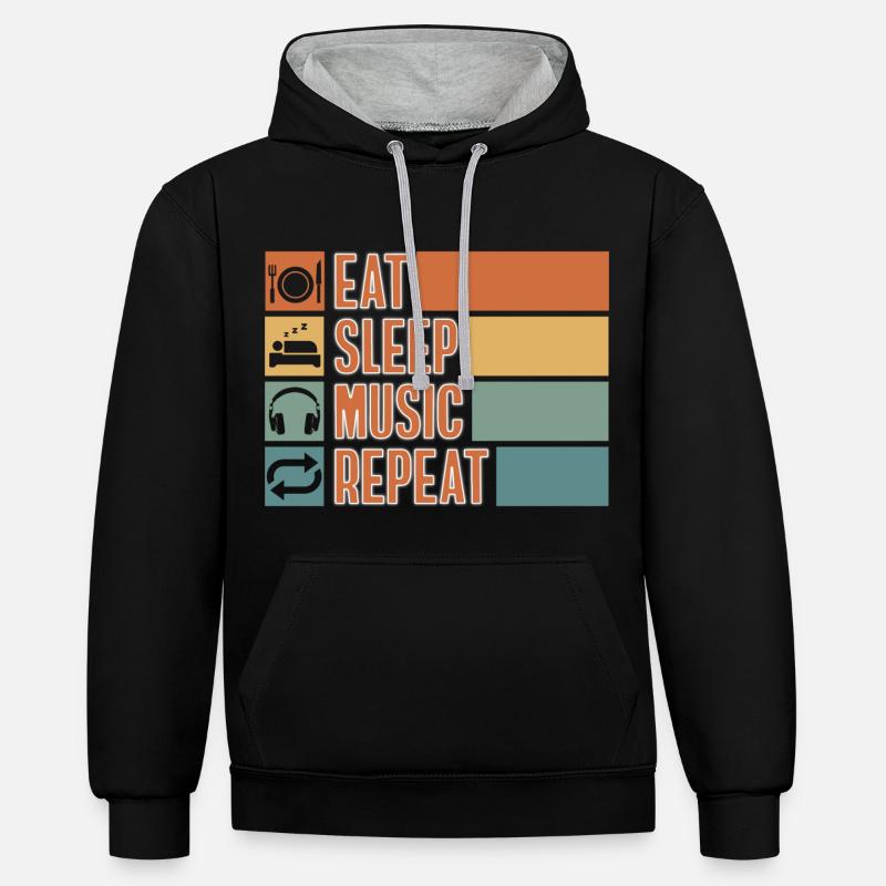 Dj Kopfhörer Lieder - Kontrast-Hoodie - Schwarz/Grau meliert