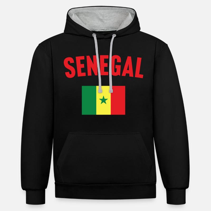 Drapeau du Sénégal - Sweat à capuche contrasté - noir/gris chiné