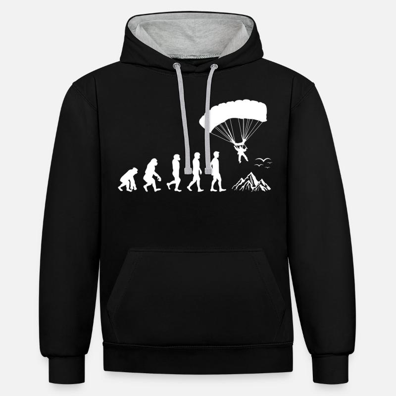 Fallschirmspringen Evolution - Kontrast-Hoodie - Schwarz/Grau meliert