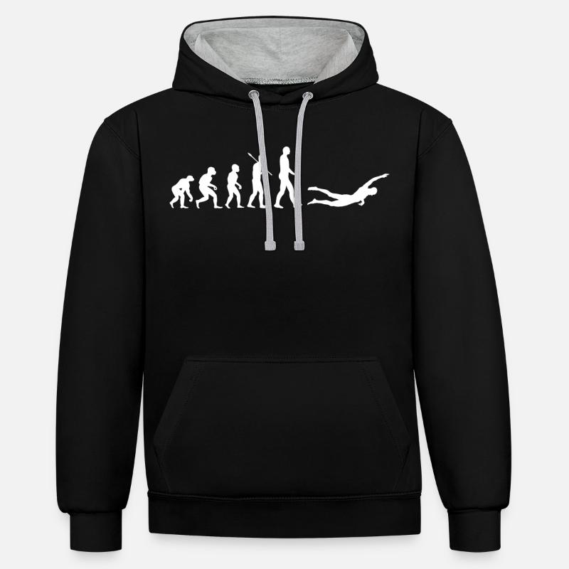 Human Evolution Swimmer - Kontrast-Hoodie - Schwarz/Grau meliert