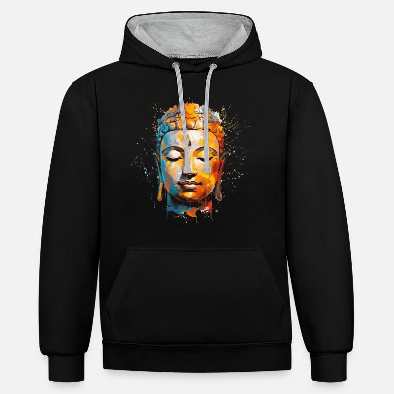 Conception de Bouddha - Sweat à capuche contrasté - noir/gris chiné