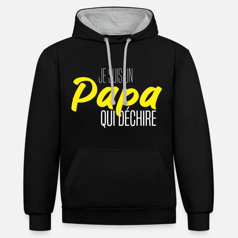PAPA QUI DÉCHIRE - Sweat à capuche contrasté - noir/gris chiné