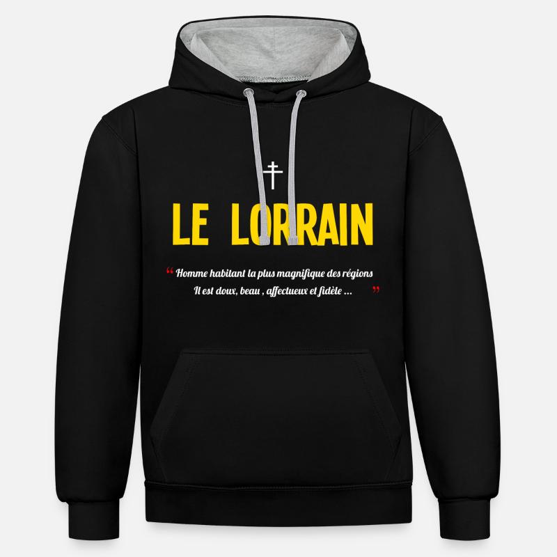 Le lorrain - définition - Sweat à capuche contrasté - noir/gris chiné