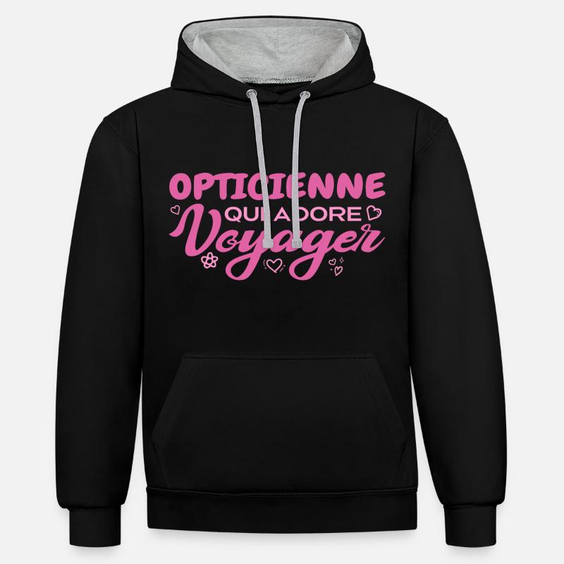 Opticienne globe-trotteuse passionnée de voyages - Sweat à capuche contrasté - noir/gris chiné