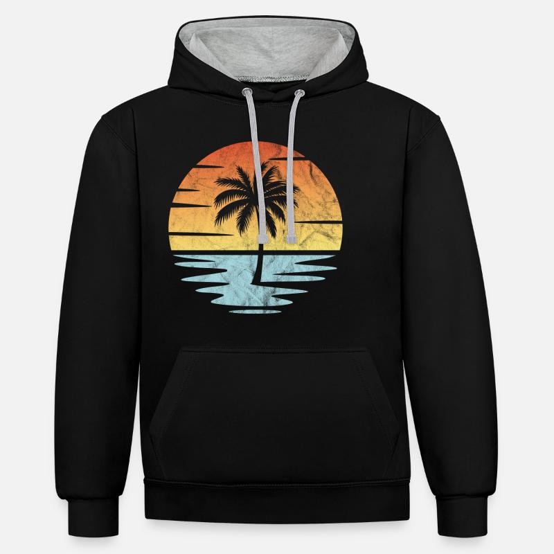 Plage Coucher de soleil - Sweat à capuche contrasté - noir/gris chiné