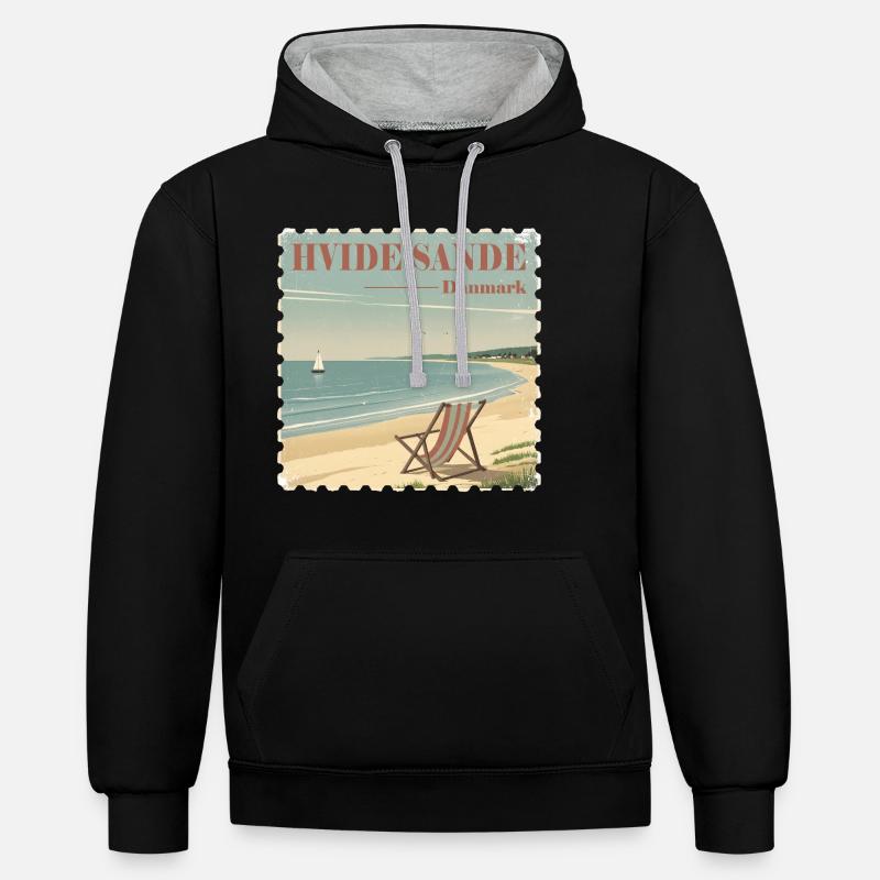 Hvide Sande, Danemark - Sweat à capuche contrasté - noir/gris chiné