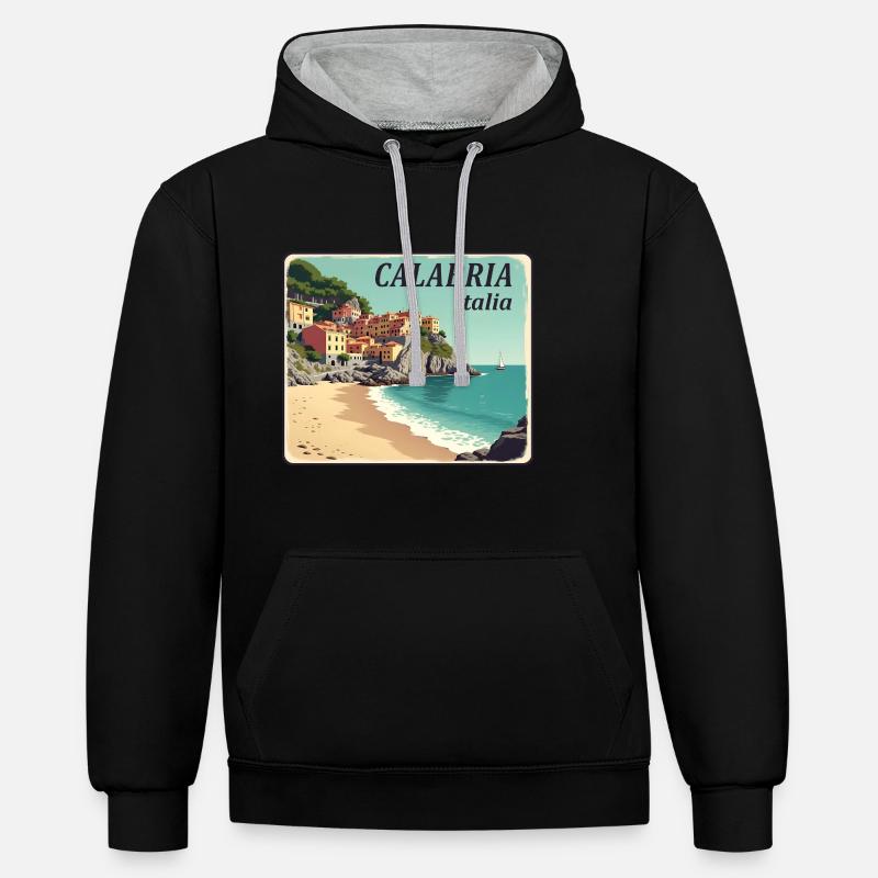 Situation côtière de la Calabre - Sweat à capuche contrasté - noir/gris chiné
