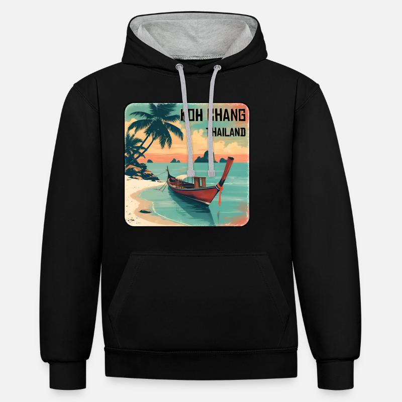 Koh Chang - Sweat à capuche contrasté - noir/gris chiné