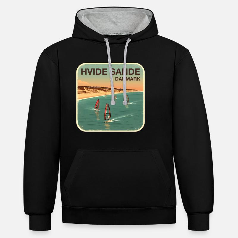 Hvide Sande, alternativement, Danemark - Sweat à capuche contrasté - noir/gris chiné