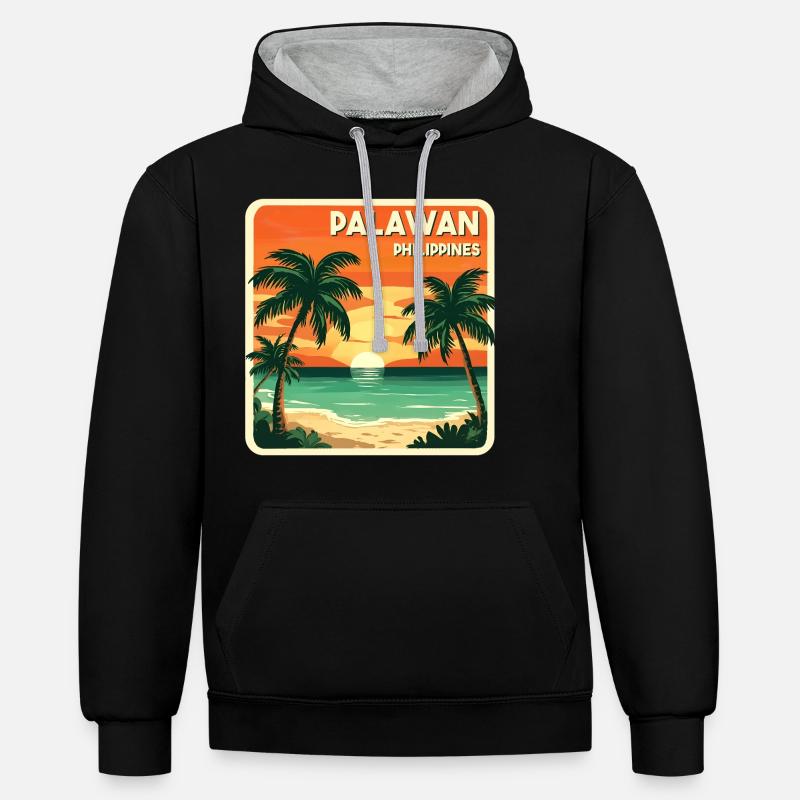 Palawan, Philippines - Sweat à capuche contrasté - noir/gris chiné