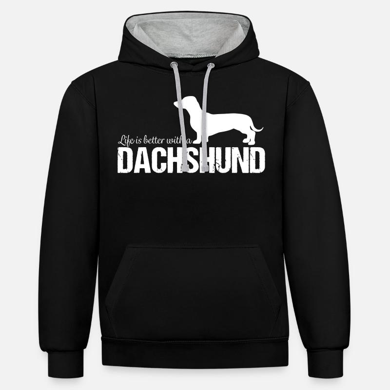 Dackel Dachshund Geschenkidee - Sweat à capuche contrasté - noir/gris chiné