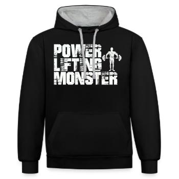 Power Lifting Monster Geschenk - Kontrast-Hoodie - Schwarz/Grau meliert - Vorne - Anna (173cm) & Nico (186cm)