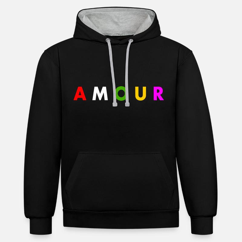 Amour - Sweat à capuche contrasté - noir/gris chiné