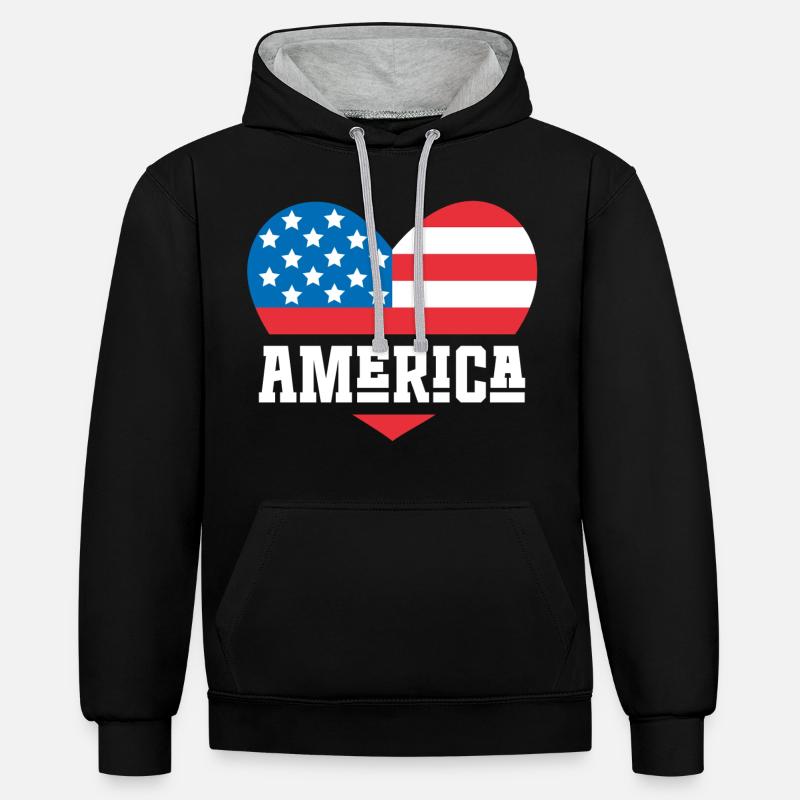 Drapeau de l’Amérique Coeur - Sweat à capuche contrasté - noir/gris chiné