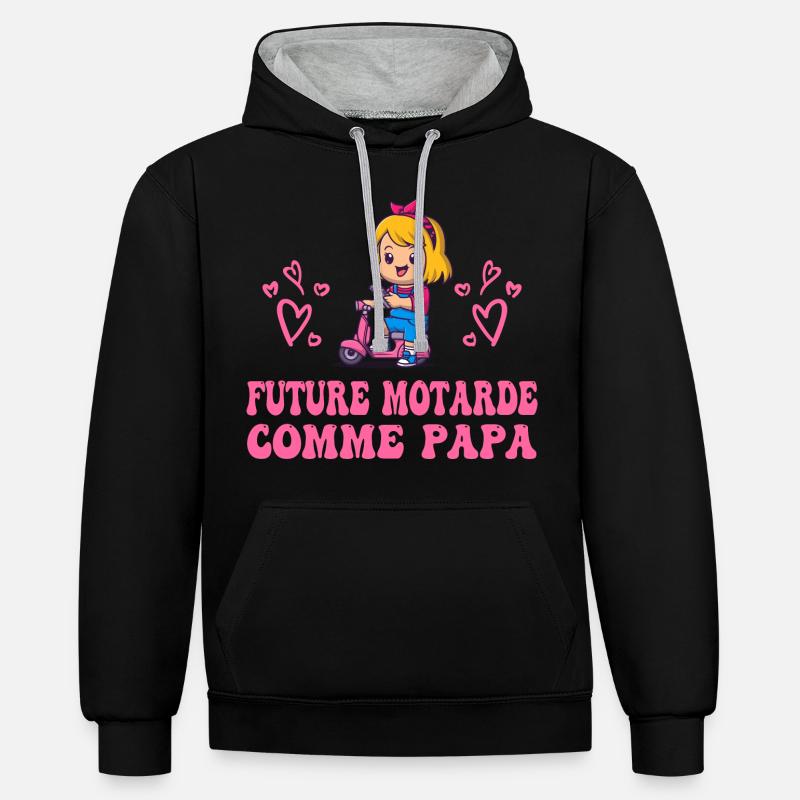 Future Motarde comme Papa - Sweat à capuche contrasté - noir/gris chiné