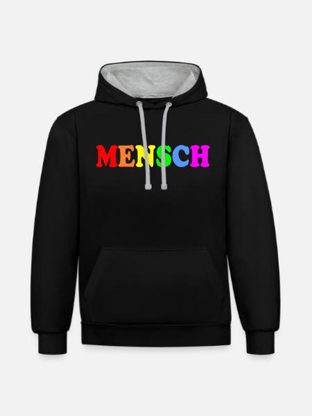 Mensch - Kontrast-Hoodie - Schwarz/Grau meliert