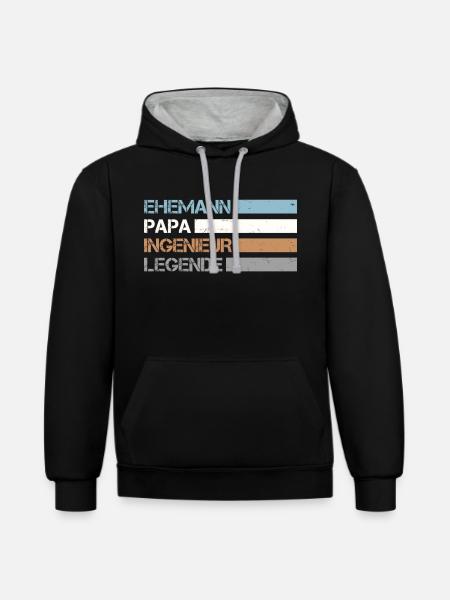 Retro Ehemann Papa Ingenieur Legende - Kontrast-Hoodie - Schwarz/Grau meliert