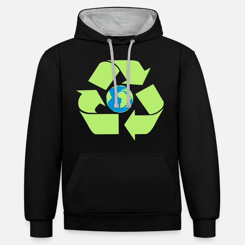 Terre de recyclage - Sweat à capuche contrasté - noir/gris chiné