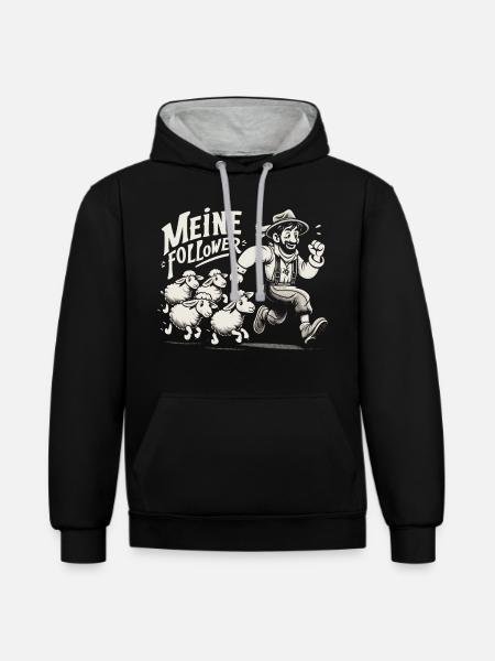 Schafe Follower - Kontrast-Hoodie - Schwarz/Grau meliert