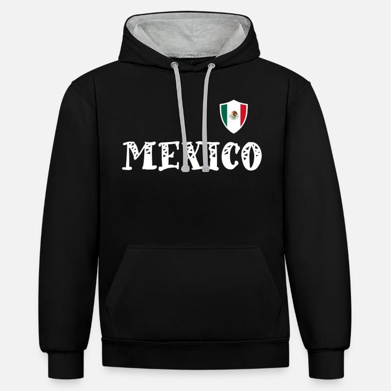 Mexique Armoiries drapeau drapeau - Sweat à capuche contrasté - noir/gris chiné