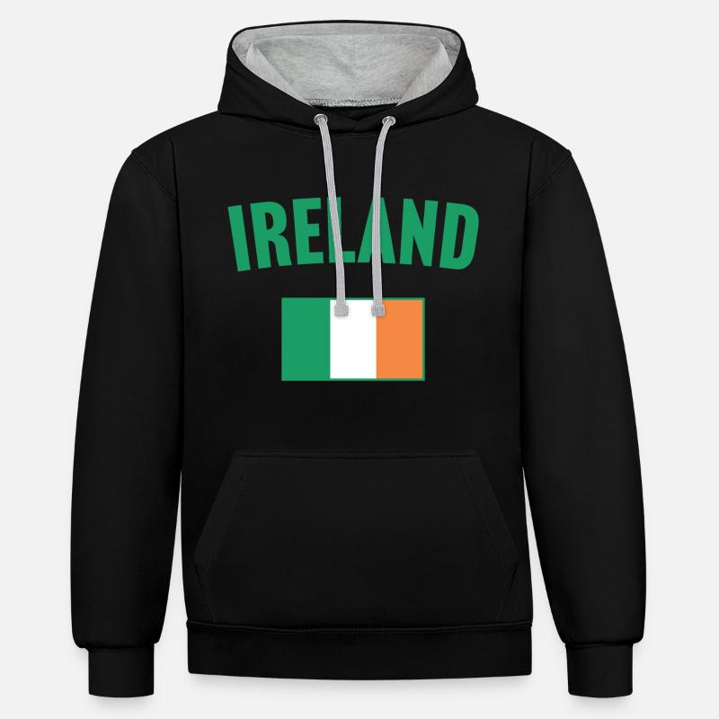 Drapeau de l’Irlande - Sweat à capuche contrasté - noir/gris chiné