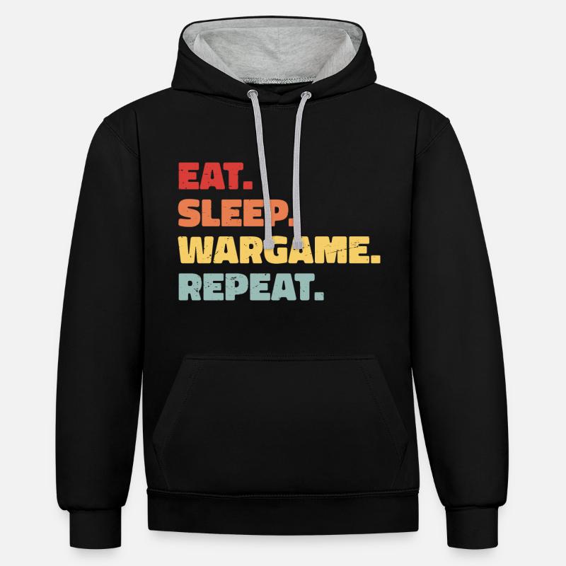 Eat Sleep Wargame Repeat - Sweat à capuche contrasté - noir/gris chiné