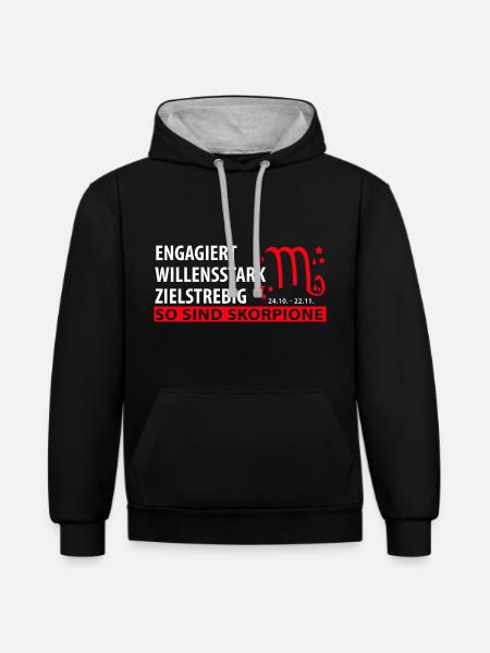 Sternzeichen Skorpion - Eigenschaften - Kontrast-Hoodie - Schwarz/Grau meliert
